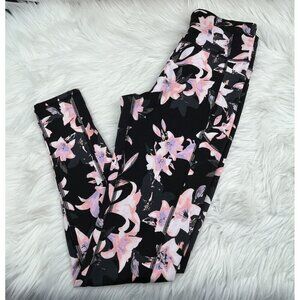 Victoria's Secret Essential Leggings Size 8 Black Pink Lily Floral Print Yoga